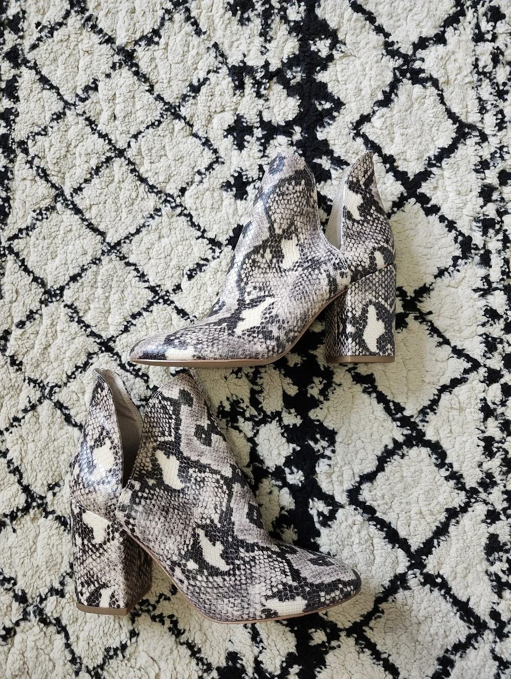 Steve Madden Snake-Print Block Heel Ankle Boots - Black, Cream, Tan 8 - Picture 3 of 9